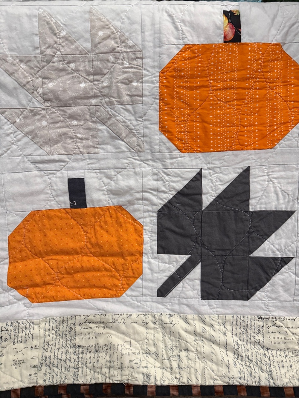 Autumn Patchwork Quilt in Orange, Gray, Brown - Cozy Fall